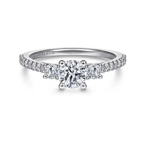 Ladies engagement rings white gold-14K White Gold Round Three Stone Diamond Engagement Ring