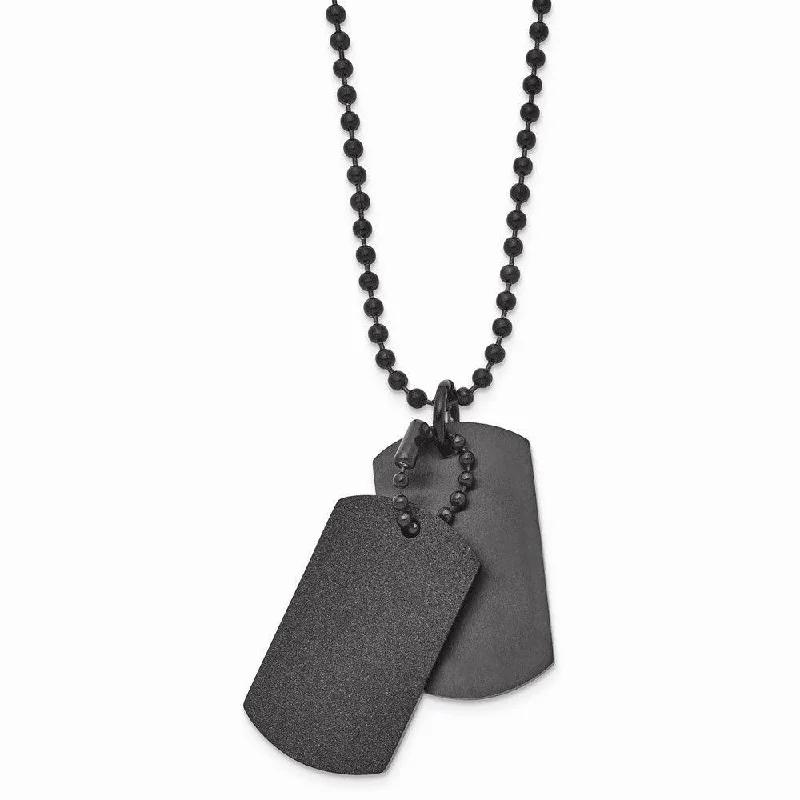 Ladies necklaces engagement picks-Stainless Steel Brushed and Laser Cut Black IP Double Dogtag Necklace