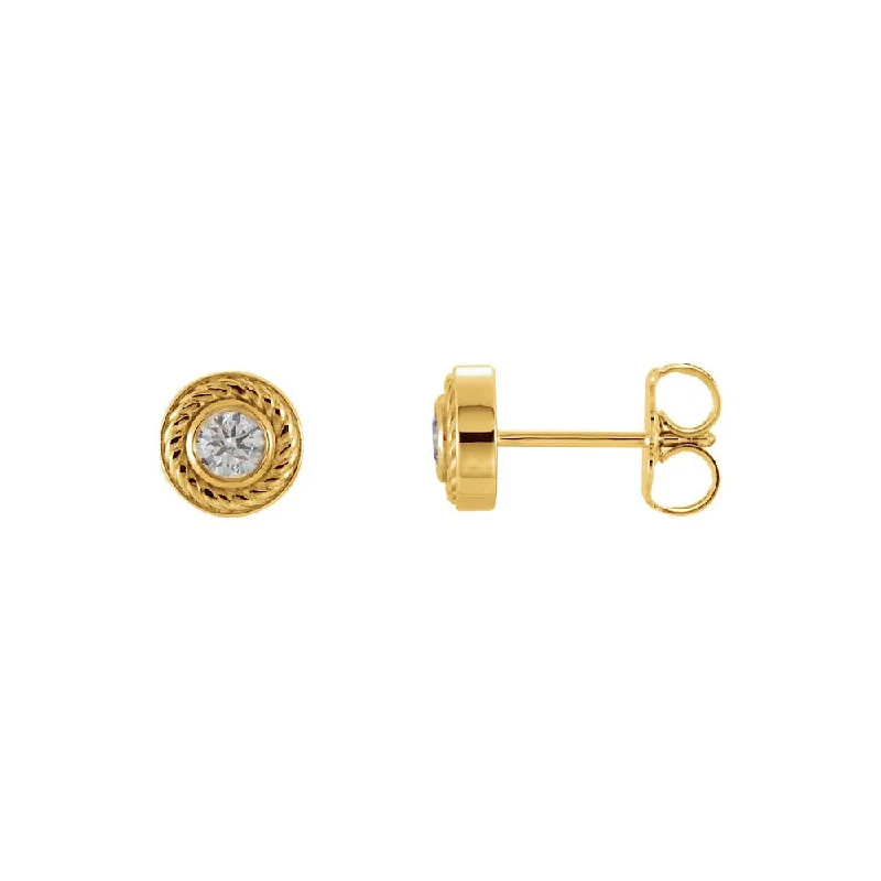 Ladies earrings subtle luxury-1/5 Cttw Diamond Bezel Set Rope Stud Earrings in 14k Yellow Gold