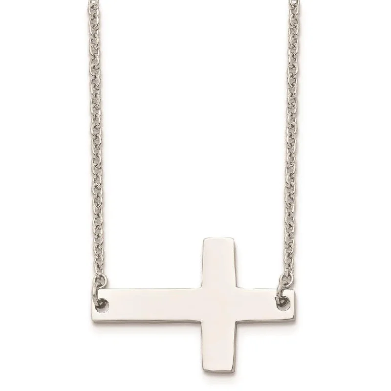 Ladies necklaces Eastern flair-Stainless Steel Polished Sideways Cross Necklace