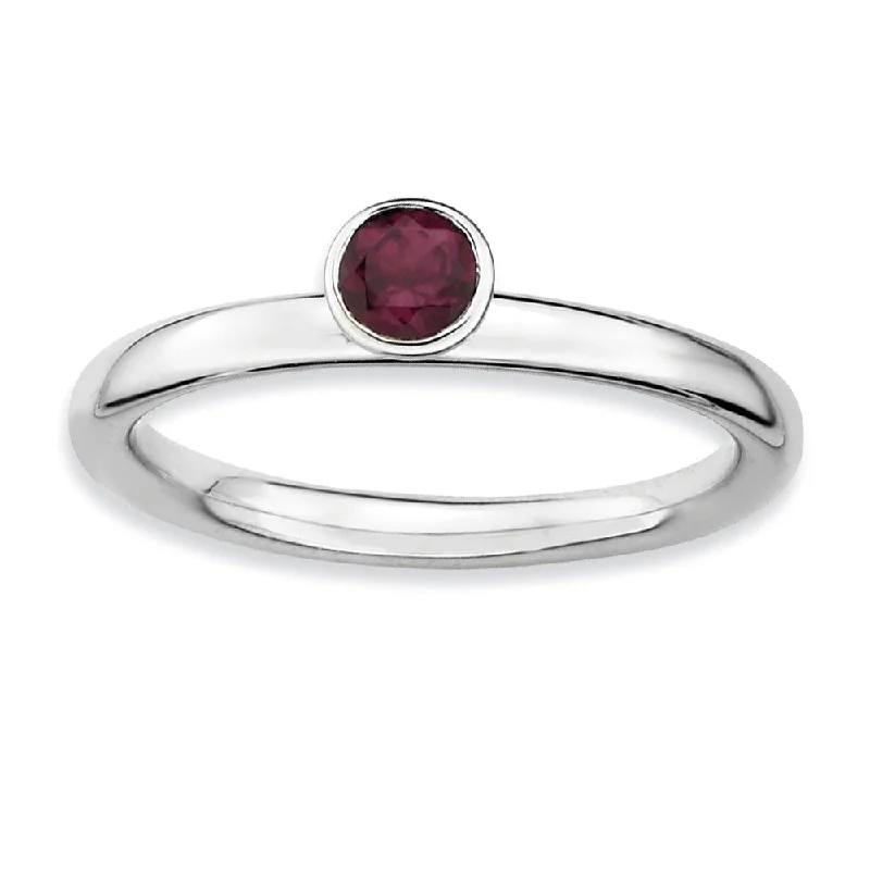 Ladies rings everyday wear-Stackable High Profile 4mm Rhodolite Garnet Silver Ring