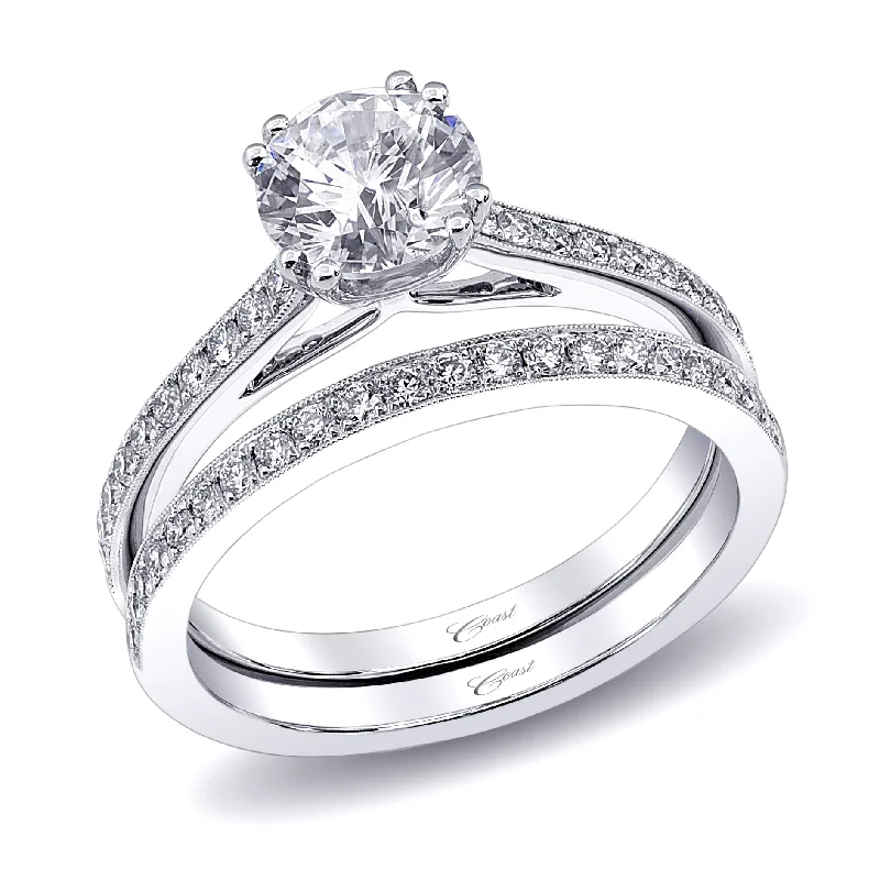 Ladies engagement rings cushion cut-14K White Gold Diamond Milgrain Semi Mount Engagement Ring