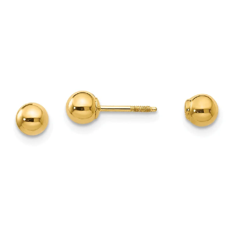 Ladies earrings artistic designs-Reversible 4mm Polished Ball Screw Back Earrings in 14k Yellow Gold