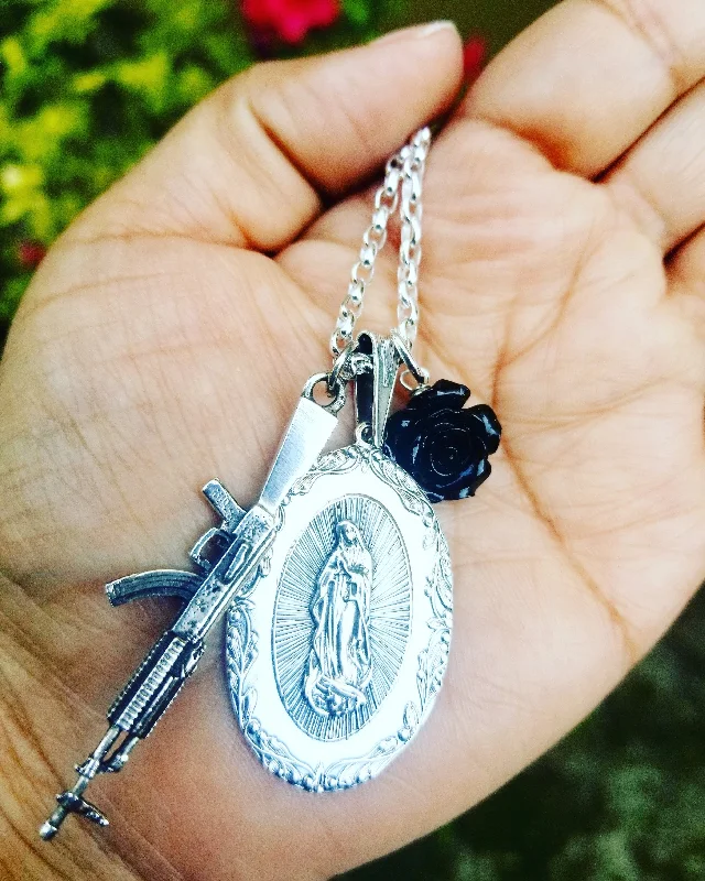 Ladies necklaces white gold-Virgen de Guadalupe Revolution Necklace