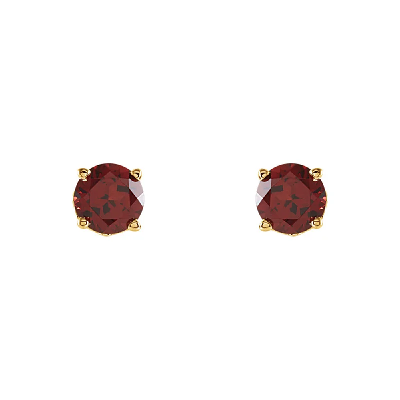 Ladies earrings edgy styles-6mm Mozambique Garnet Stud Earrings in 14k Yellow Gold