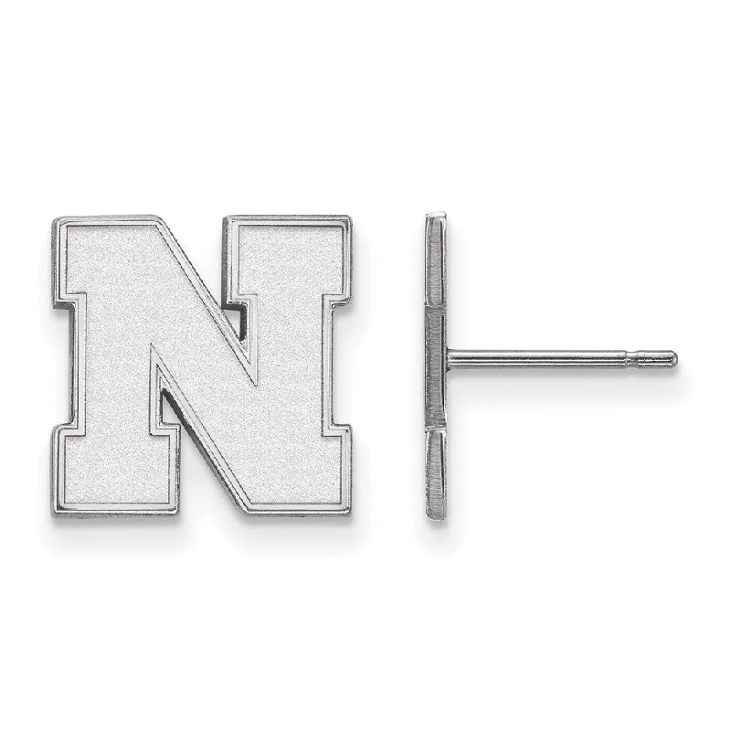 Ladies earrings dangling looks-14k White Gold University of Nebraska Small Post Earrings