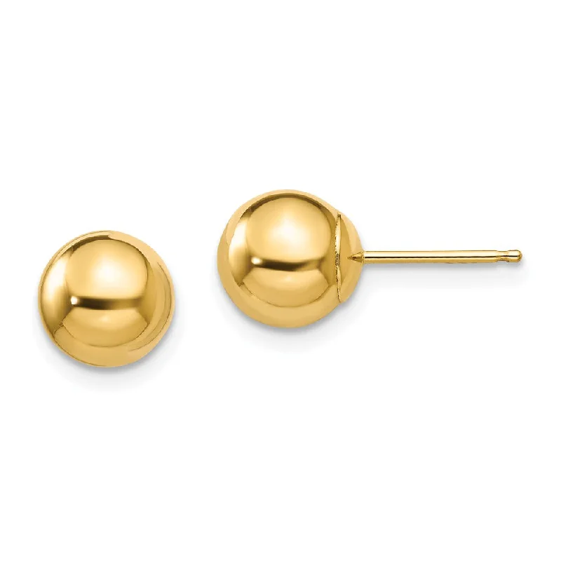 Ladies earrings tiny studs-7mm Polished Ball Friction Back Stud Earrings in 14k Yellow Gold