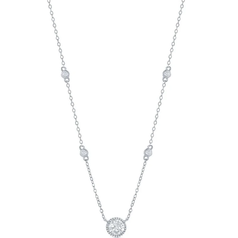 Ladies necklaces rare collectibles-Classic Women's Necklace - Sterling Silver Round CZ Station | M-6886