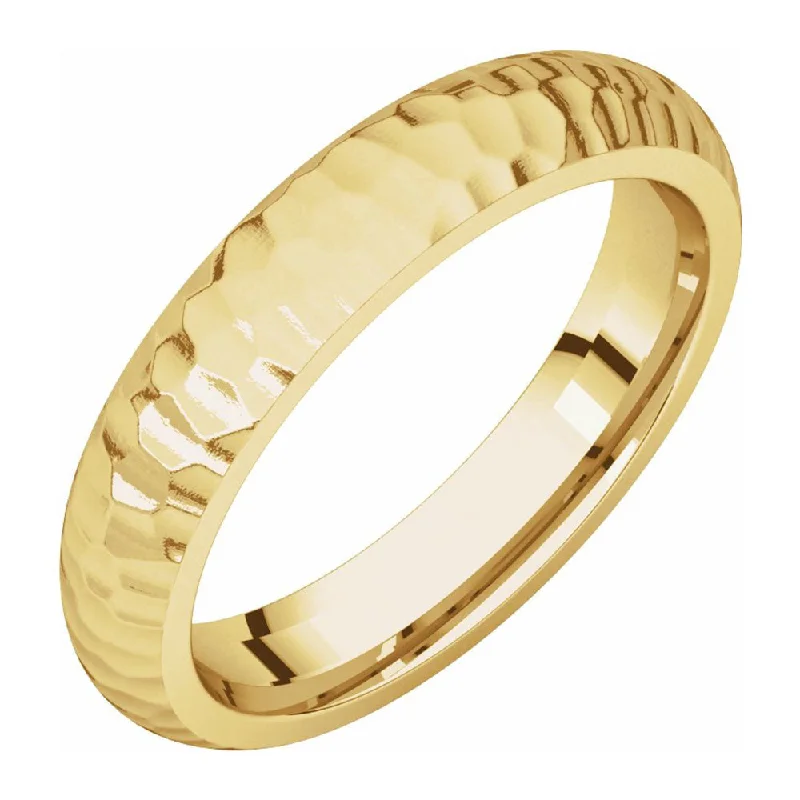 Ladies rings celebrity styles-4mm 14K Yellow Gold Hammered Half Round Comfort Fit Band