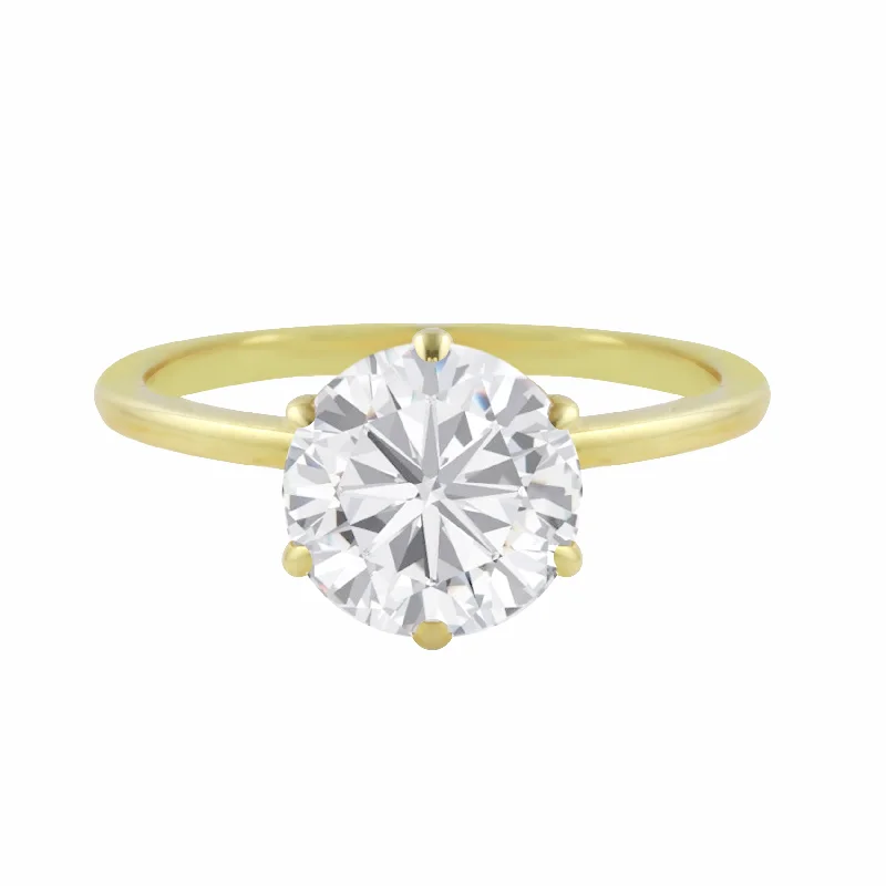 Ladies engagement rings European flair-Round Diamond Six Prong Solitaire Engagement Ring