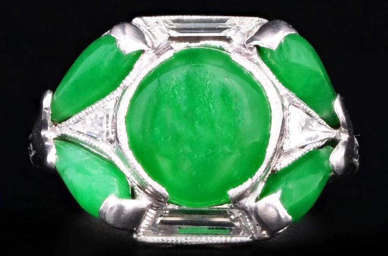 Ladies rings Asian-inspired-Art Deco Marsh & Co Platinum "A" Jade & Diamond Ring