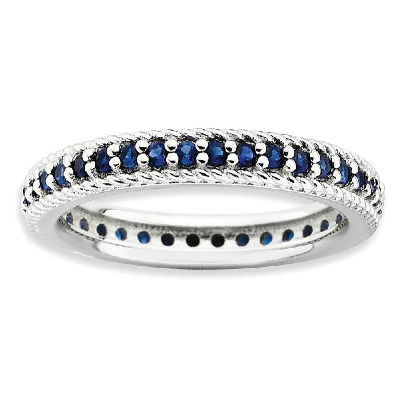 Ladies rings price options-3.25mm Sterling Silver Stackable Created Sapphire Eternity Ring