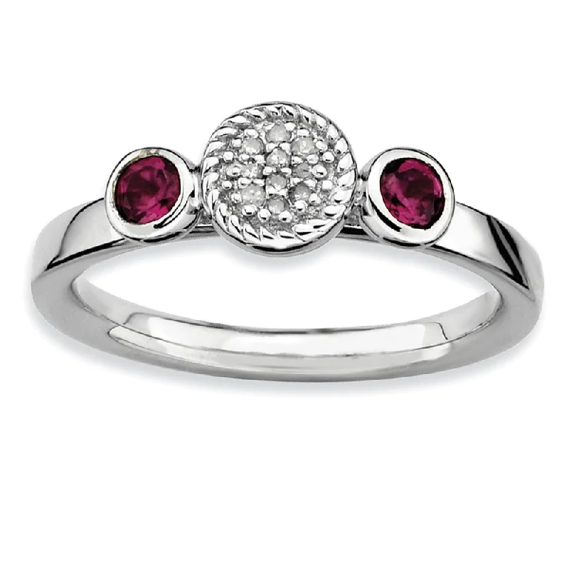 Ladies rings heart shapes-Sterling Silver Stackable Rhodolite Garnet & .05Ctw HI/I3 Diamond Ring