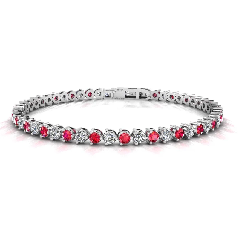 Ladies bracelets sapphire stones-Round Brilliant Diamond and Ruby 3 Claw Bracelet BRDR45512