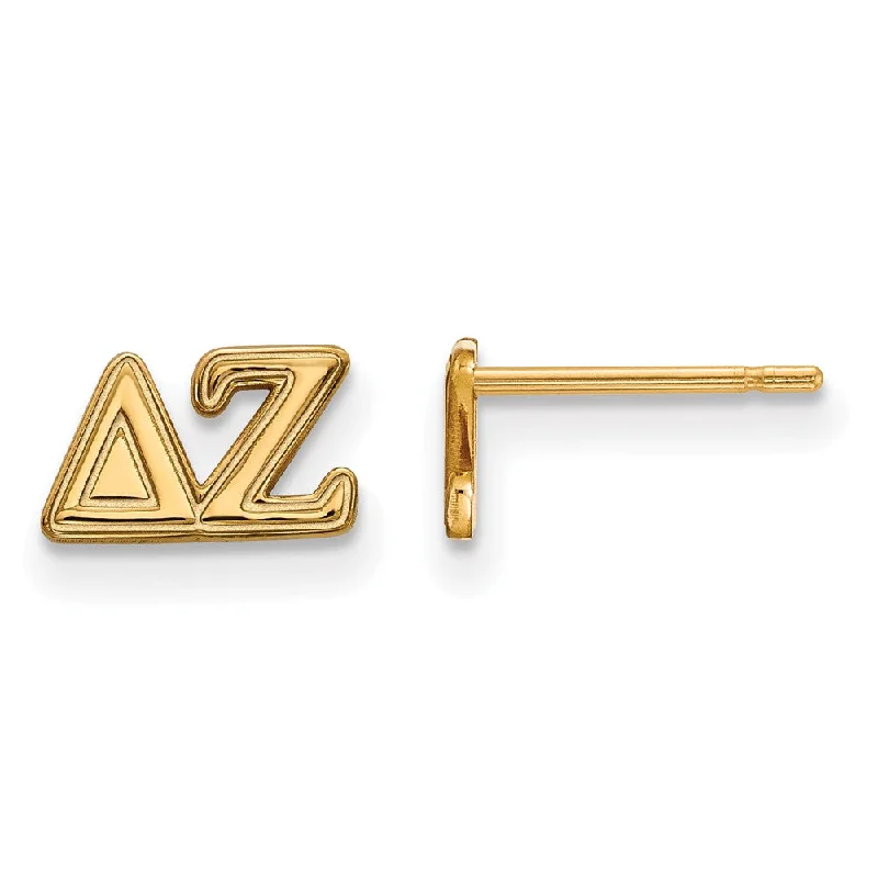 Ladies earrings tiny studs-14K Plated Silver Delta Zeta XS Greek Letters Post Earrings