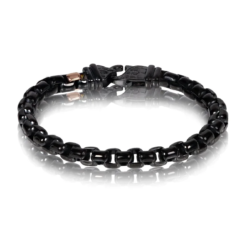 Ladies bracelets value pieces-A.R.Z Men's Black Round Box Link  8.5 Bracelet