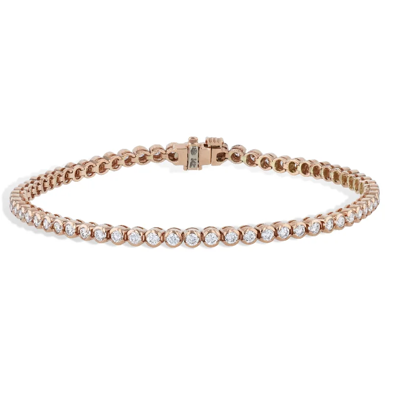 Ladies bracelets pearl details-Semi-Bezel Diamond Pink Gold Tennis Bracelet