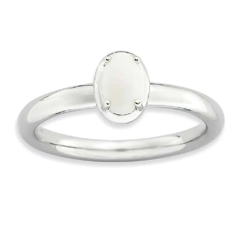 Ladies rings popular brands-Sterling Silver Stackable White Agate Ring