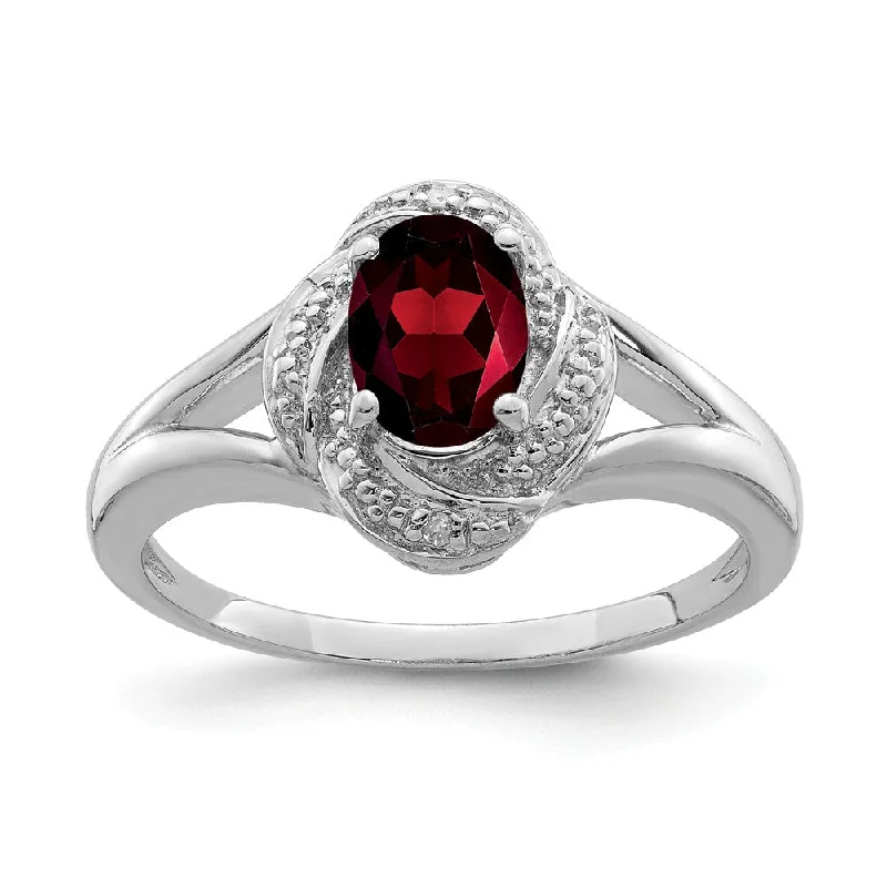 Ladies rings mature appeal-Sterling Silver .01 Ctw (H-I, I2-I3) Diamond & Oval Garnet Ring