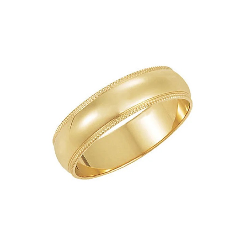 Ladies rings jade accents-5mm Milgrain Edge Domed Light Band in 14k Yellow Gold