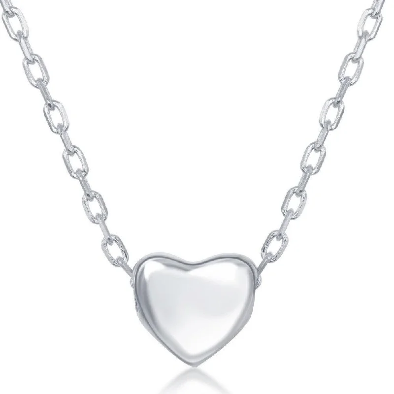 Ladies necklaces casual wear-Sterling Silver Small Shiny Heart Design Necklace