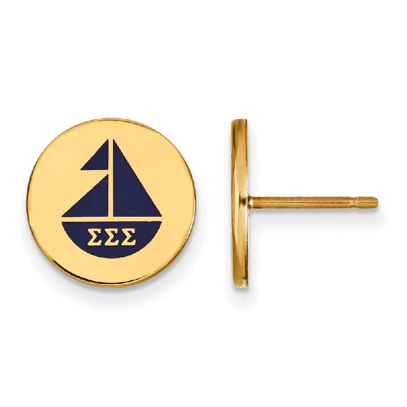 Ladies earrings global styles-14K Plated Silver & Enamel Sigma Sigma Sigma Sailboat Post Earrings