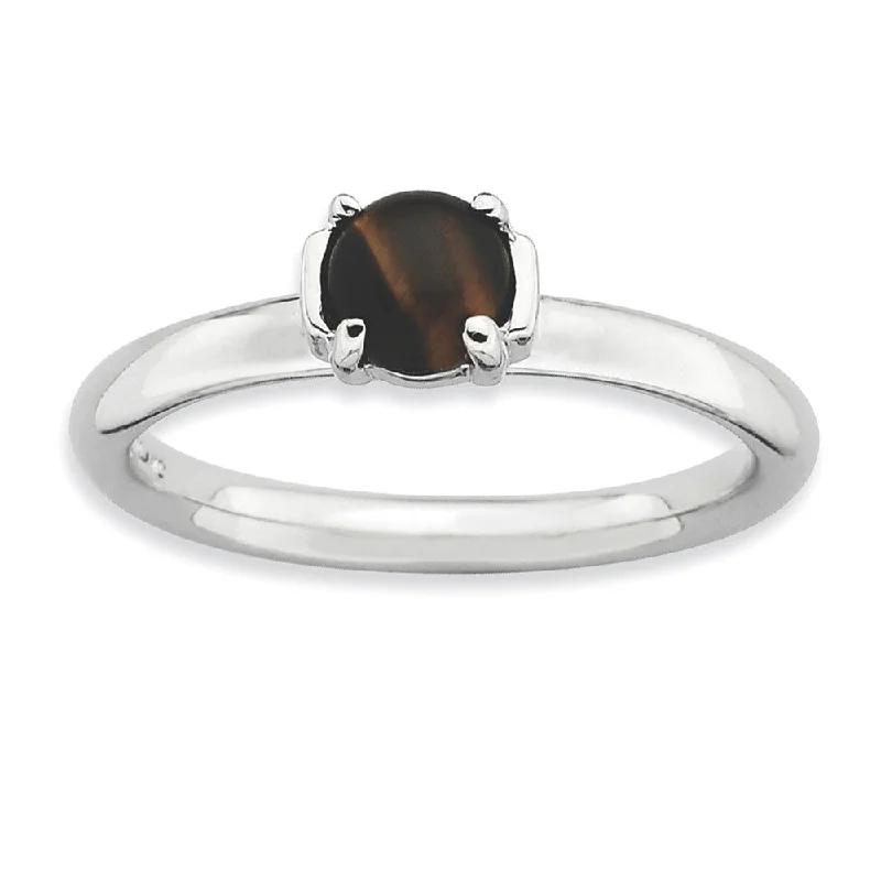 Ladies rings size guide-Silver Stackable Tiger's Eye Ring