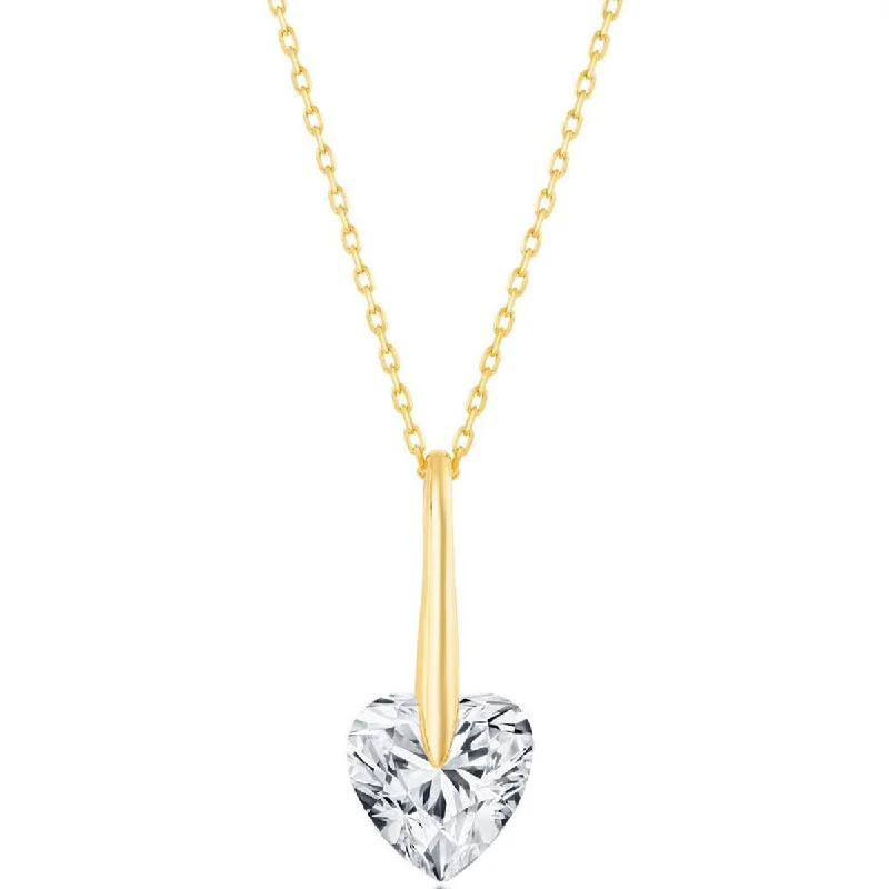 Ladies necklaces budget buys-Classic Women's Necklace - Gold Plated Sterling Silver 10mm Heart CZ | M-6779-GP