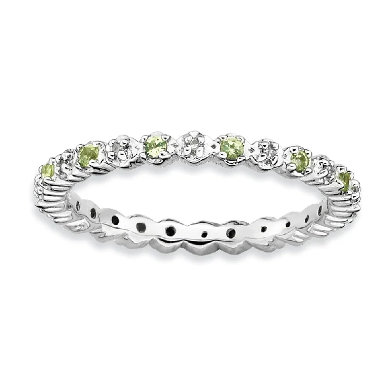 Ladies rings gold-plated-2.25mm Stackable Peridot & .04 Ctw HI/I3 Diamond Silver Band