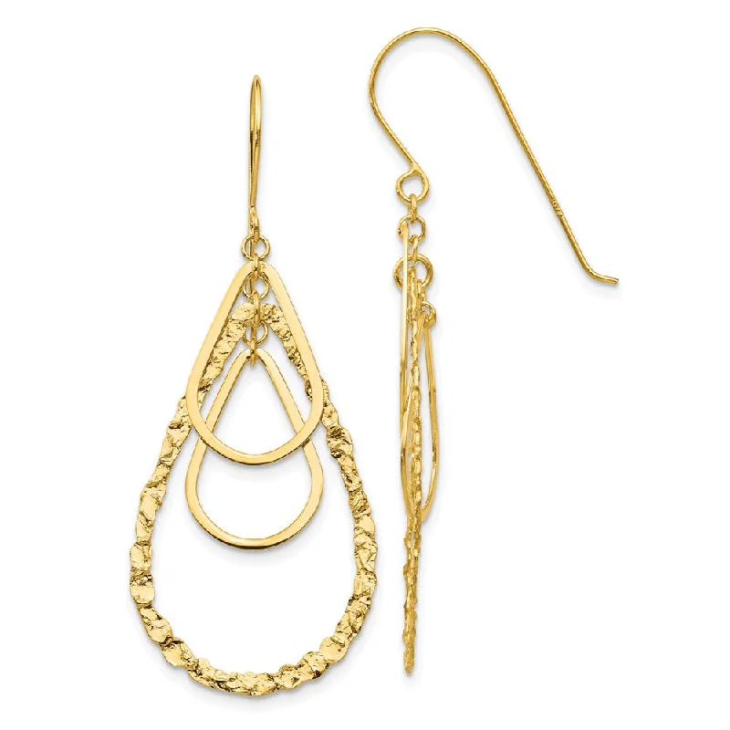 Ladies earrings shopping sites-Triple Teardrop Dangle Earrings in 14k Yellow Gold