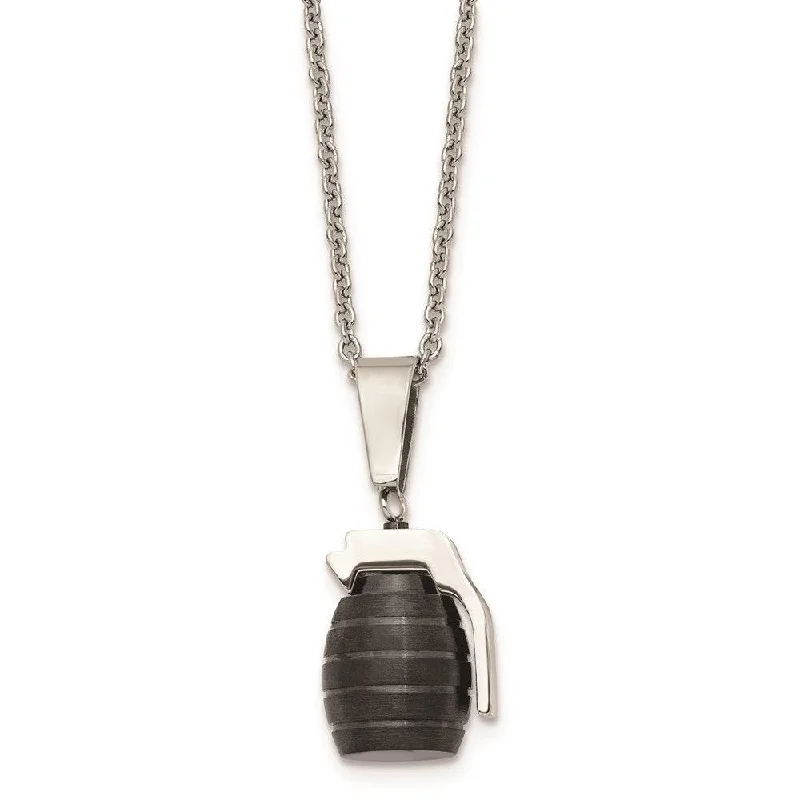 Ladies necklaces ruby pendants-Stainless Steel Black IP Grenade Necklace