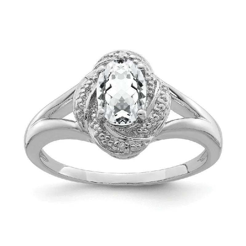 Ladies rings titanium options-Sterling Silver .01 Ctw Diamond and Oval White Topaz Ring