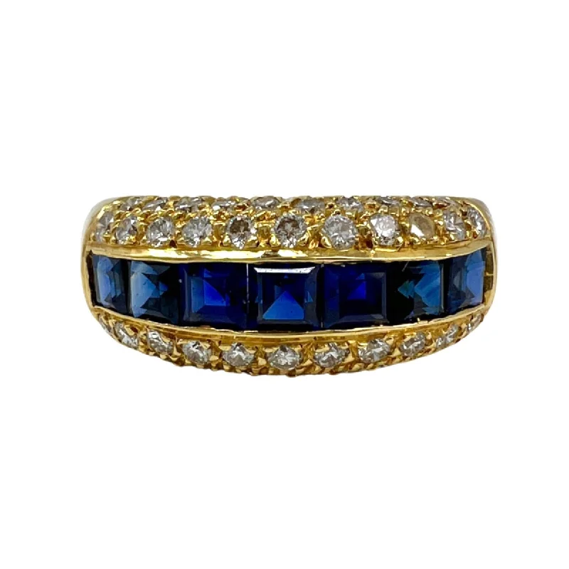 Ladies rings creative designs-Jacob Marshak 7 Square Sapphire and Pave Set Diamond Ring