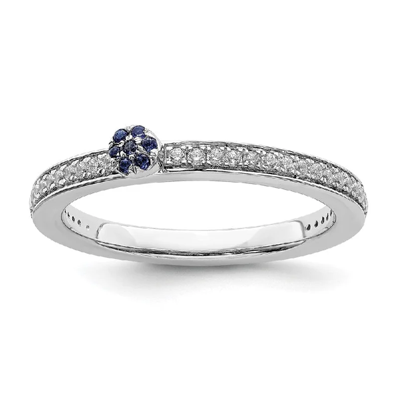 Ladies rings sale events-14k White Gold, Created Sapphire & 1/8 Ctw Diamond Stackable Ring