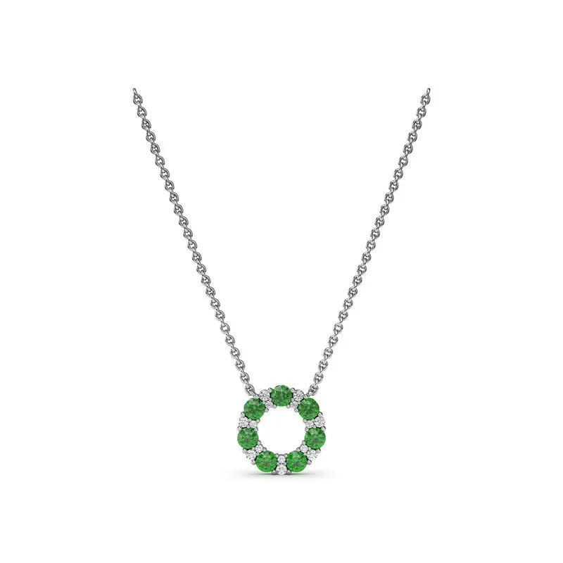 Ladies necklaces artistic designs-Shared Prong Emerald and Diamond Circle Necklace N1868E