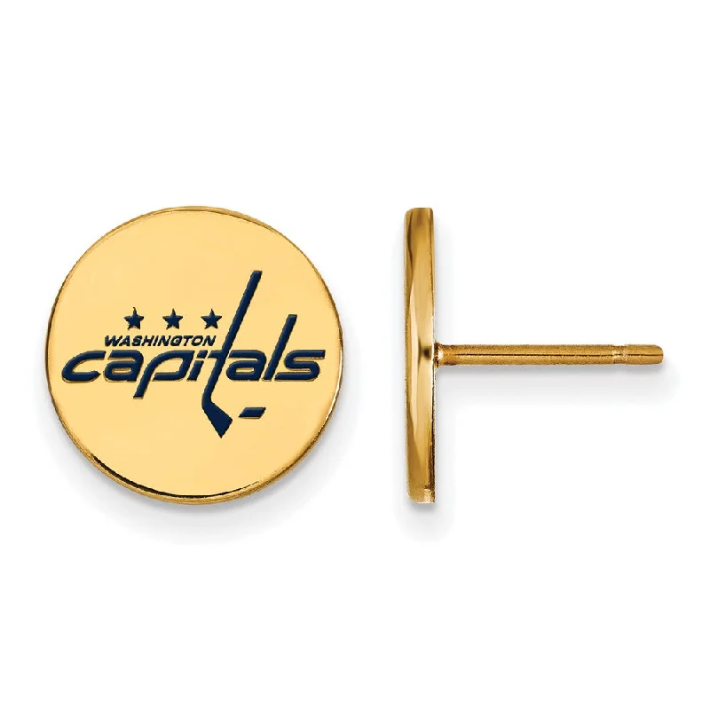 Ladies earrings silver tones-SS 14k Yellow Gold Plated NHL Capitals SM Enamel Post Earrings