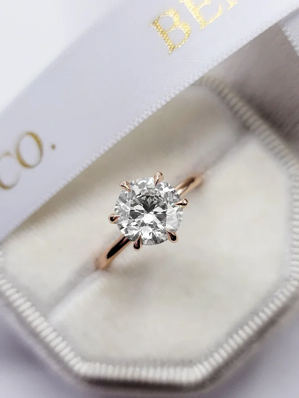 Ladies engagement rings cushion cut-2.01 Carats Lab Grown Round Brilliant Cut Solitaire Diamond Engagement Ring in Rose Gold