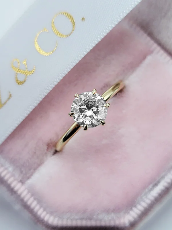 Ladies engagement rings platinum styles-1.02 Carat Lab Grown Round Brilliant Cut Solitaire Diamond Engagement Ring in Yellow Gold