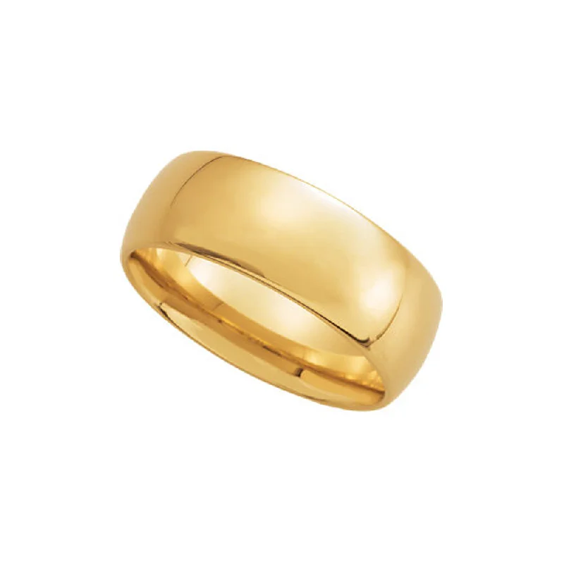 Ladies rings bohemian charm-7mm Light Domed Comfort Fit Wedding Band in 14k Yellow Gold