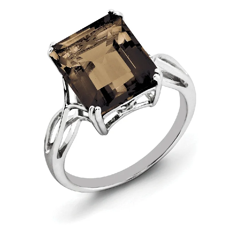 Ladies rings European flair-Octagonal Smokey Quartz Ring in Sterling Silver