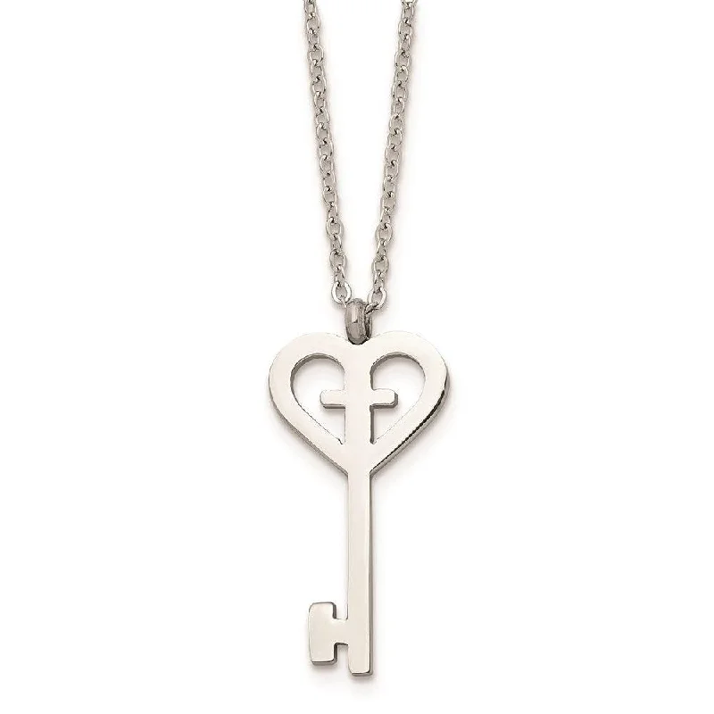 Ladies necklaces buyer reviews-Stainless Steel Polished Key with Cross Necklace