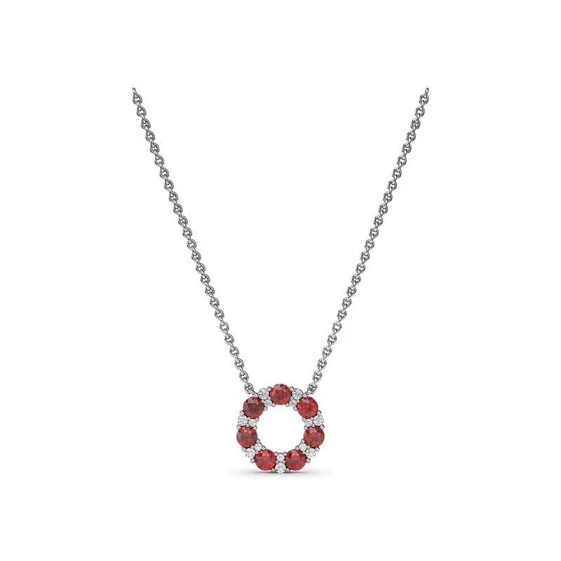 Ladies necklaces shop locations-Shared Prong Ruby and Diamond Circle Necklace N1868R