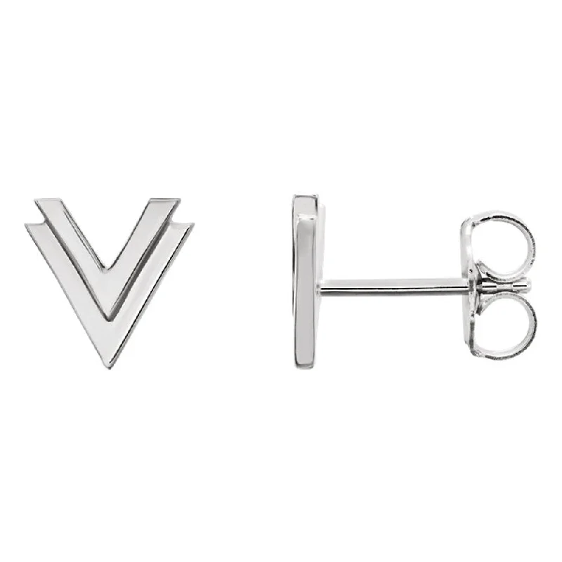 Ladies earrings promo offers-8 x 8mm (5/16 Inch) Polished Sterling Silver Small Double 'V' Earrings