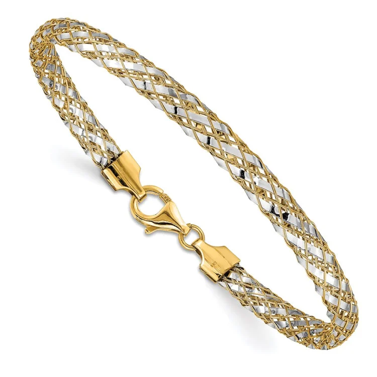 Ladies bracelets boho vibes-14K with Rhodium Woven Mesh Bracelet