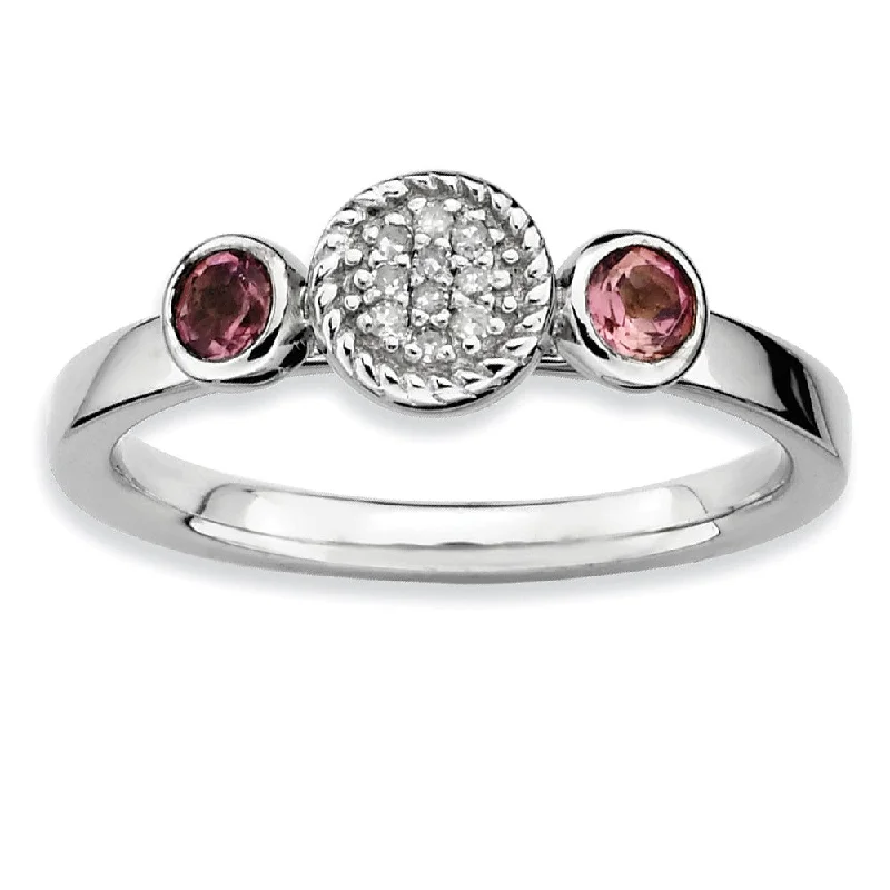 Ladies rings global brands-Sterling Silver Stackable Pink Tourmaline & .05 Ctw HI/I3 Diamond Ring