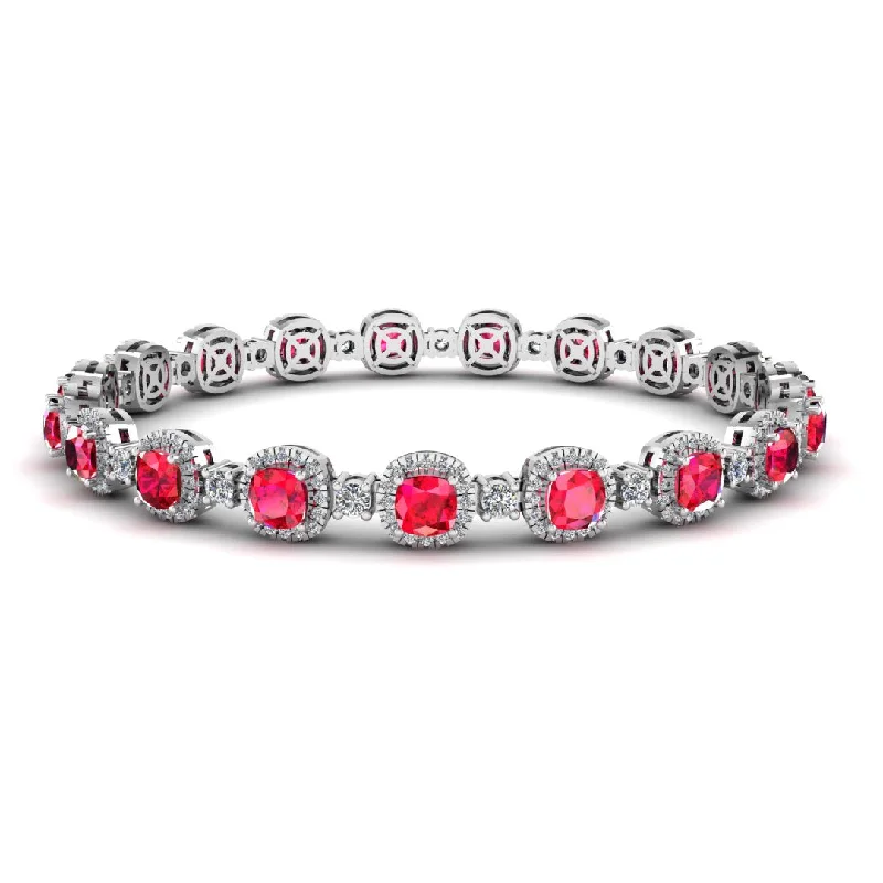 Ladies bracelets mom’s day-Cushion Shape 8.5 Carat Ruby Featuring Diamond Halo Bracelet BRHACCR