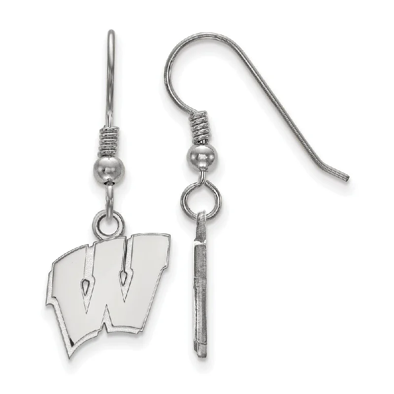 Ladies earrings custom touches-Sterling Silver University of Wisconsin Small 'W' Dangle Earrings