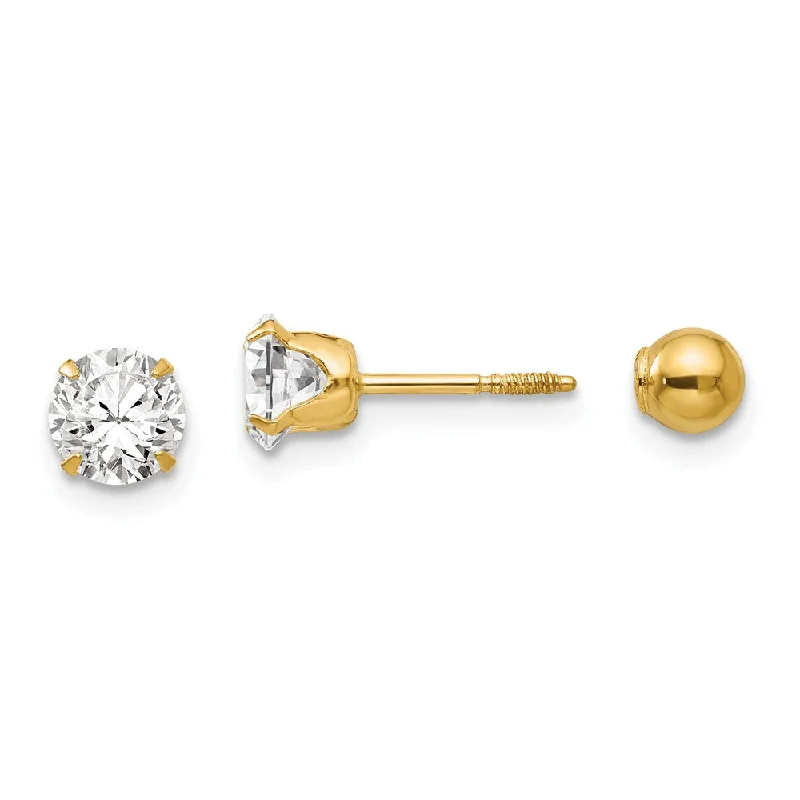 Ladies earrings rare collectibles-Reversible 5mm Crystal and Ball Screw Back Earrings in 14k Yellow Gold