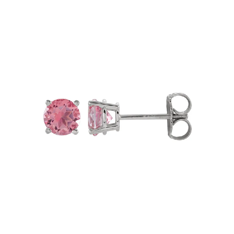 Ladies earrings love day-5mm Round Pink Tourmaline Stud Earrings in 14k White Gold