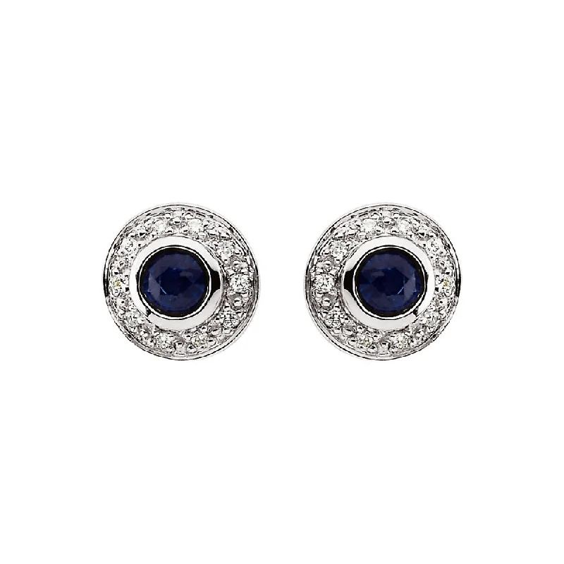 Ladies earrings birthday treats-Genuine Sapphire & Diamond Halo Style Post Earrings in 14k White Gold